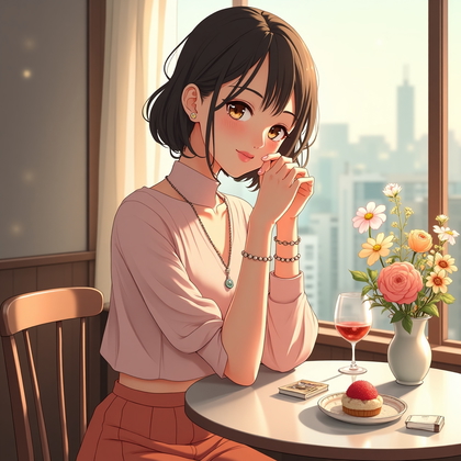AI-generated photo: Anime illustration. A refined shojo-inspired portrait focused on beauty, fashion, and emotional pres...