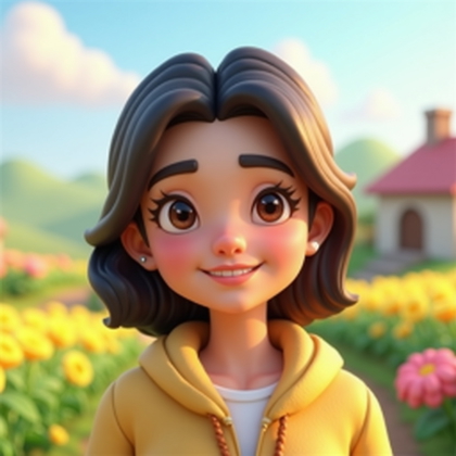 AI-generated photo: Stylized 3D game-rendered portrait, medium-close shot of a gaming avatar with a serene, satisfied “c...