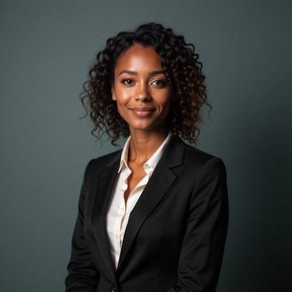 AI-generated photo: Professional studio headshot photography. A tight, vertical composition head-and-shoulders portrait ...