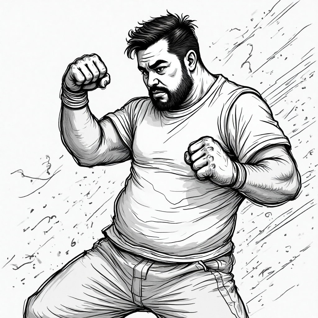 AI-generated photo: **Line Art Illustration.** Capturing the powerful stance of a person shadowboxing, this scene uses e...