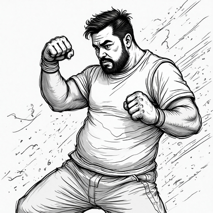 AI-generated photo: **Line Art Illustration.** Capturing the powerful stance of a person shadowboxing, this scene uses e...