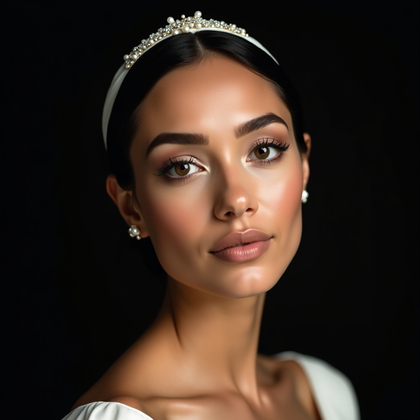 AI-generated photo: Photorealistic high-end bridal beauty photograph against a matte black velvet backdrop, styled as a ...