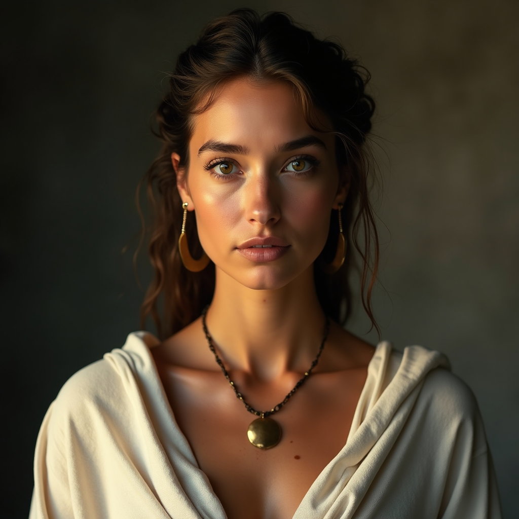 Solo Clean Mythic Portrait Without Costume Clutter example: Cinematic fantasy portrait photography. Tight close-up of a solo mythic hero facing forward with a calm, commanding expr