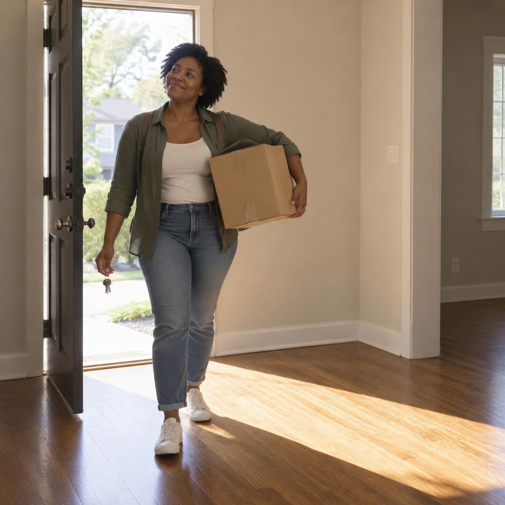First Day In A Dream Home: Natural personal photo from inside a modest, unfurnished bungalow.