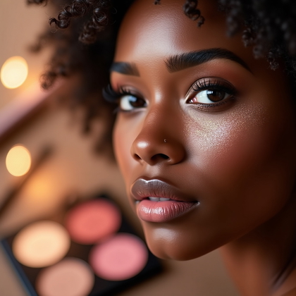 AI-generated photo: Photorealistic beauty photography. Close-up diagonal composition where the frame is tilted so the br...