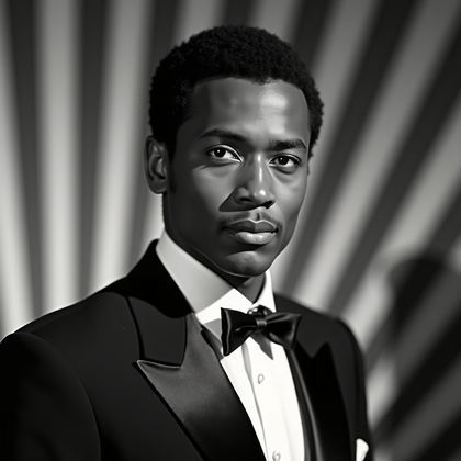 AI-generated photo: Vintage Hollywood publicity headshot photograph with dramatic Venetian-blind gobo lines raking the b...