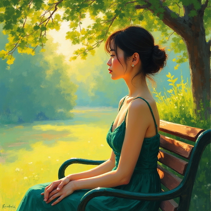 AI-generated photo: Post-Impressionist painting. A tranquil afternoon at a sunlit park, where the vivid colors of nature...