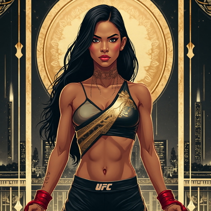 AI-generated photo: Art Deco illustration featuring a UFC fighter combined with elements from their heritage. The design...