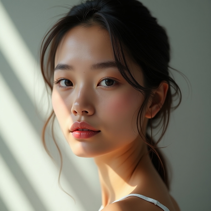 AI-generated photo: Photorealistic studio portrait photo of a head-and-shoulders pose with a soft frontal key creating s...