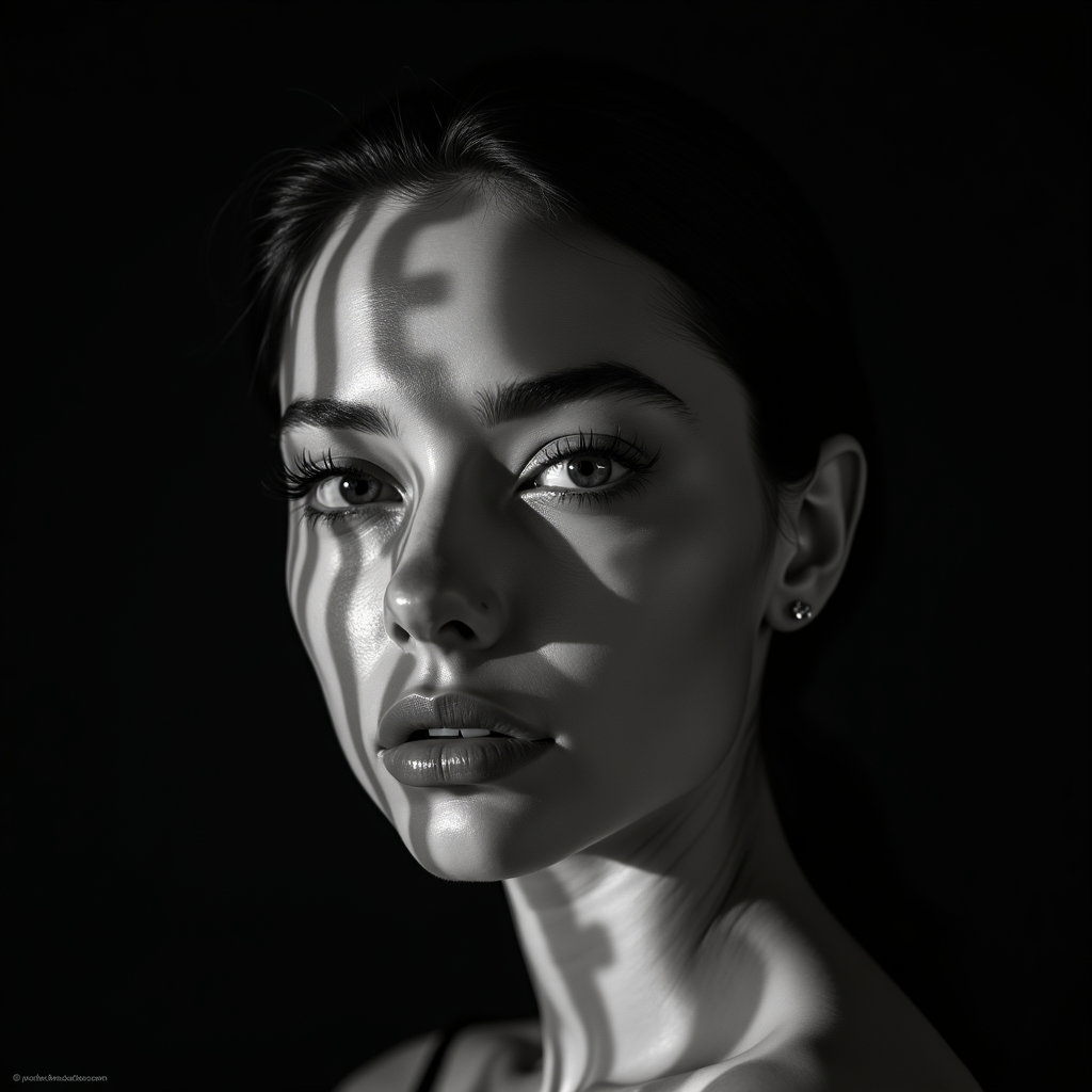 AI-generated photo: Photorealistic editorial beauty photograph with a mini projector casting sharp sans-serif typography...
