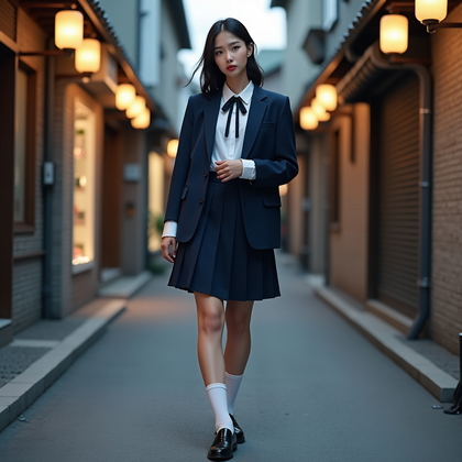 AI-generated photo: Photorealistic fashion photography. A premium street-style fashion editorial centered on a Japanese ...