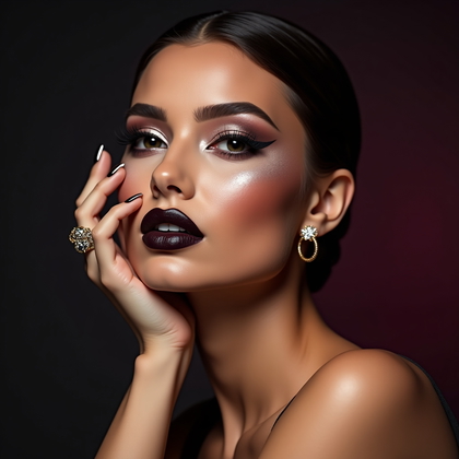 AI-generated photo: Photorealistic beauty studio portrait. Close-up, horizontal composition cropped from mid-chest, set ...