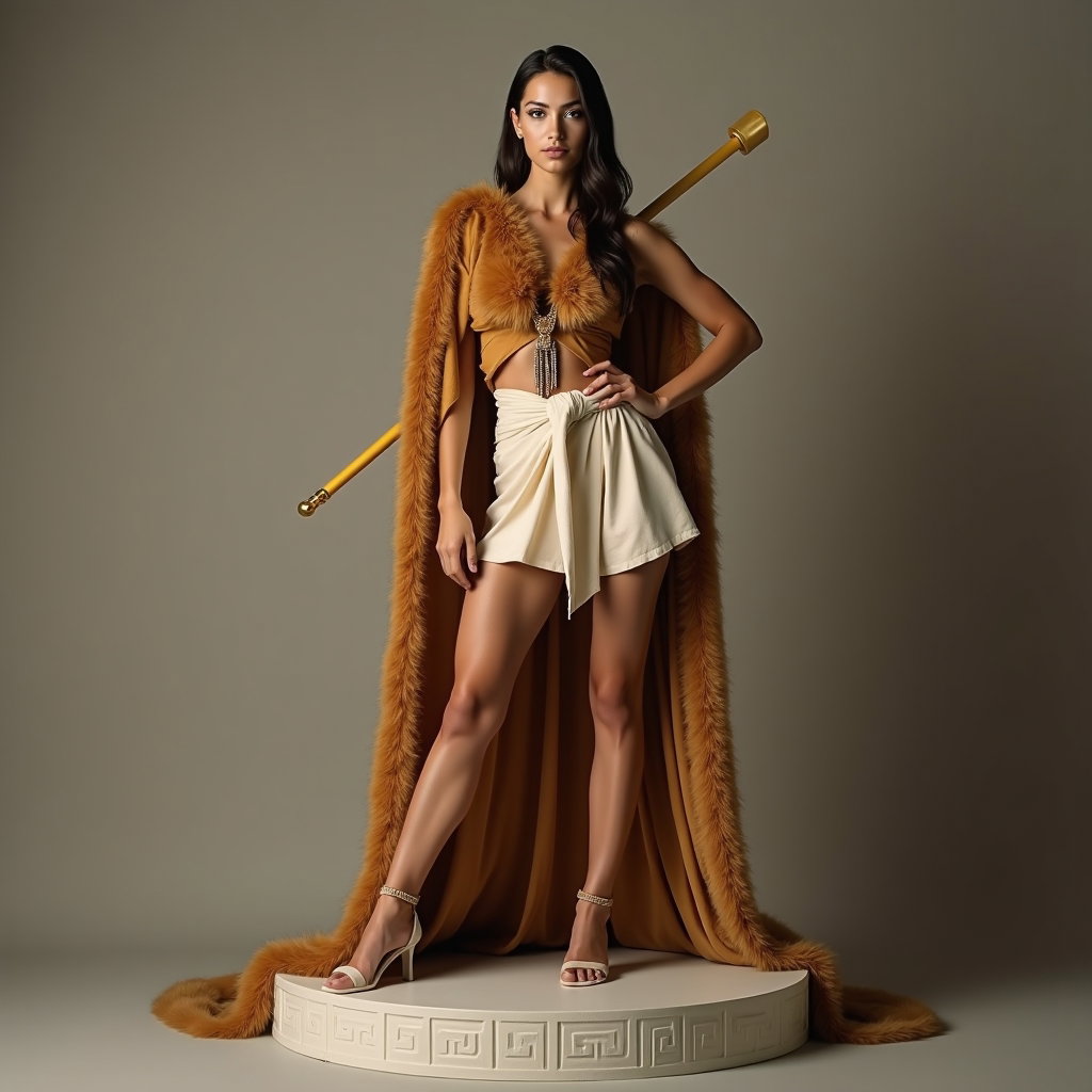 Solo Hercules Lion-Cloak Power Portrait example: Editorial mythological portrait photography. A polished magazine-style hero image places the subject on a minimal warm-g