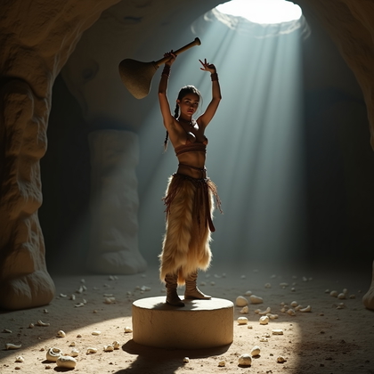 AI-generated photo: Photorealistic high-end editorial photography on a studio set designed as a cave interior, sculpted ...