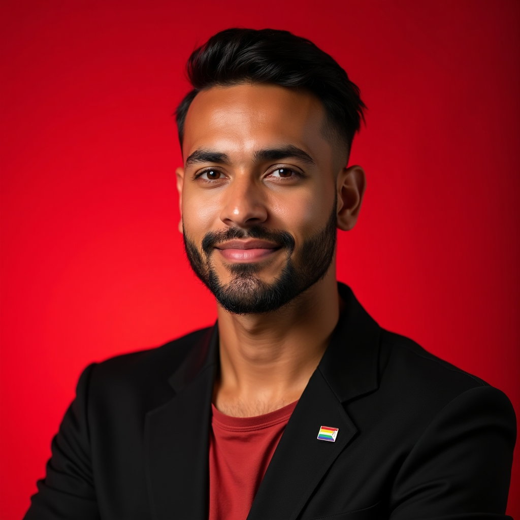 Pride Profile Picture Headshots With One Bold Color example: Professional headshot photography. Tight close-up profile picture crop with the face clearly visible, direct eye contact