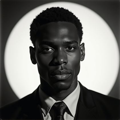 AI-generated photo: Gelatin silver Old Hollywood headshot photograph with an Art Deco lacquer screen softly out of focus...