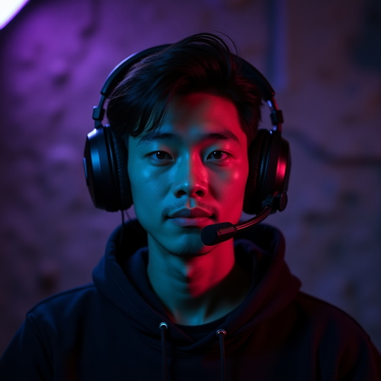 AI-generated photo: Photorealistic gaming portrait photography. Intense, moody close-up portrait with the subject framed...