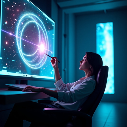 AI-generated photo: Photorealistic dramatic portrait of a space lab visionary mid-thought. The person sits in a reclinin...