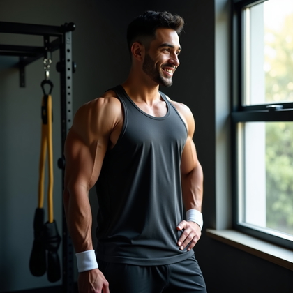 AI-generated photo: Photorealistic natural-light portrait photography of a subject standing at the window in a classic g...