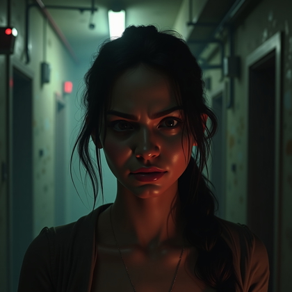 AI-generated photo: Stylized 3D game-rendered portrait, medium-close shot of a gaming avatar showing a dark, brooding, s...