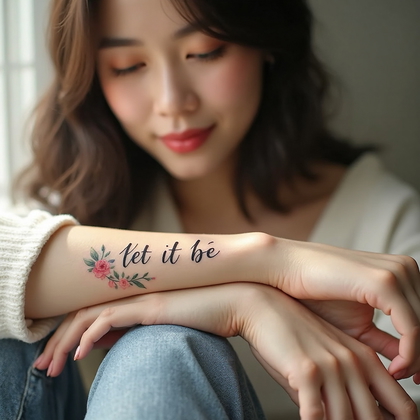 AI-generated photo: Photorealistic photography capturing a woman's wrist adorned with a delicate watercolor tattoo of th...