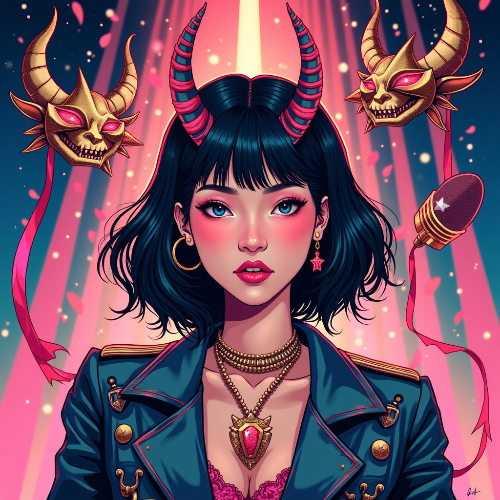 Solo Idol-Hunter Hero Portrait example: Stylized fantasy album-cover illustration. Unexpected creative variation showing the solo idol-hunter as a mystical come