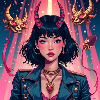 Solo Idol-Hunter Hero Portrait example: Stylized fantasy album-cover illustration. Unexpected creative variation showing the solo idol-hunter as a mystical come