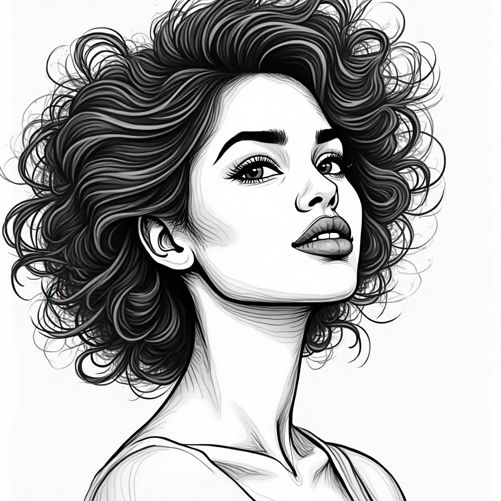 AI-generated photo: Line art illustration. Create a playful yet sophisticated avatar emphasizing texture and grain effec...