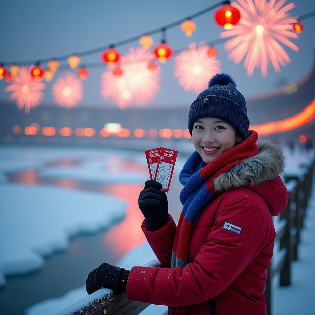 AI-generated photo: Photorealistic lifestyle sports photography. A person leans against a snow-dusted wooden fence overl...