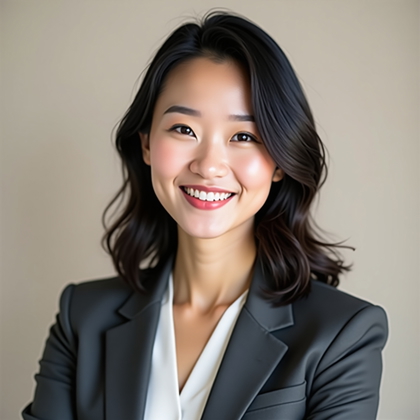 AI-generated photo: Professional headshot: bright, neutral studio on a light greige backdrop with a subtle tonal gradien...