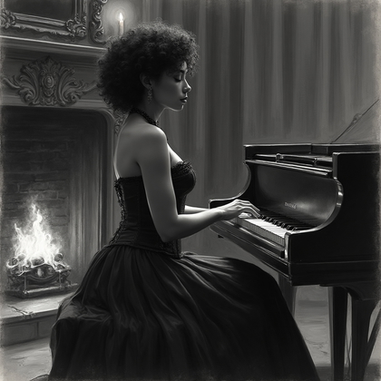 AI-generated photo: **Gothic charcoal sketch.** In a dimly lit Victorian parlor, the flickering glow of a candle illumin...