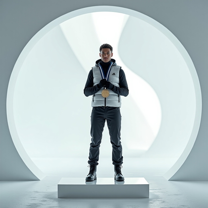 AI-generated photo: Photorealistic fashion sports photography of an indoor snow-tunnel installation in a modern gallery ...