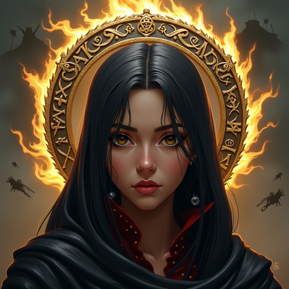 AI-generated photo: Stylized digital painting. A mythic, heroic avatar close-up inspired by dark fantasy card-game art, ...