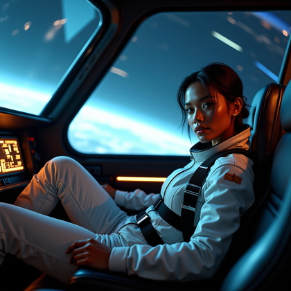 AI-generated photo: Photorealistic cinematic lifestyle portrait photography of a person lounging back in a plush, futuri...