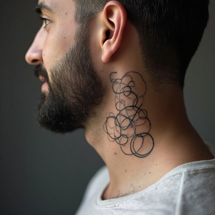 AI-generated photo: Photorealistic photography capturing the refined artistry of a minimalist tattoo on the neck of a 35...