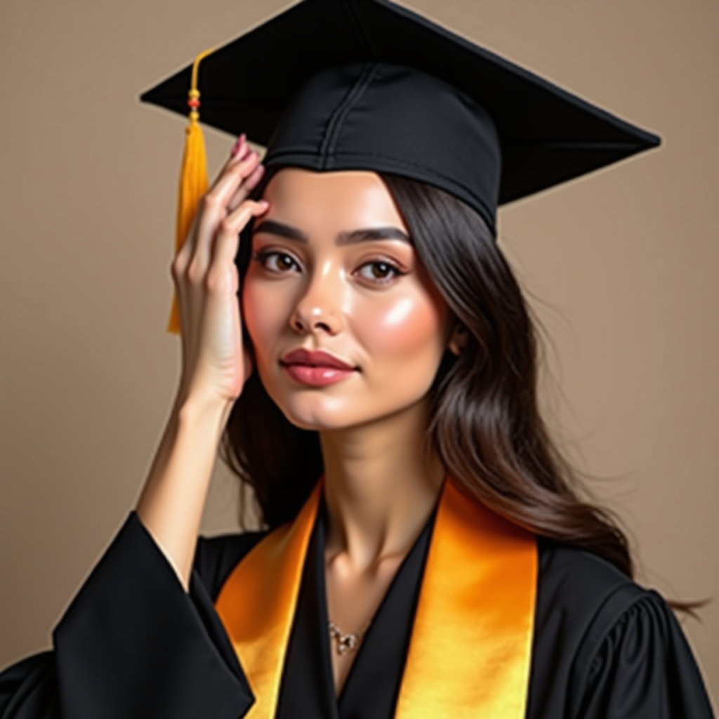 AI-generated photo: Professional beauty portrait photography, close-up graduation portrait with a distinctly fashion-for...