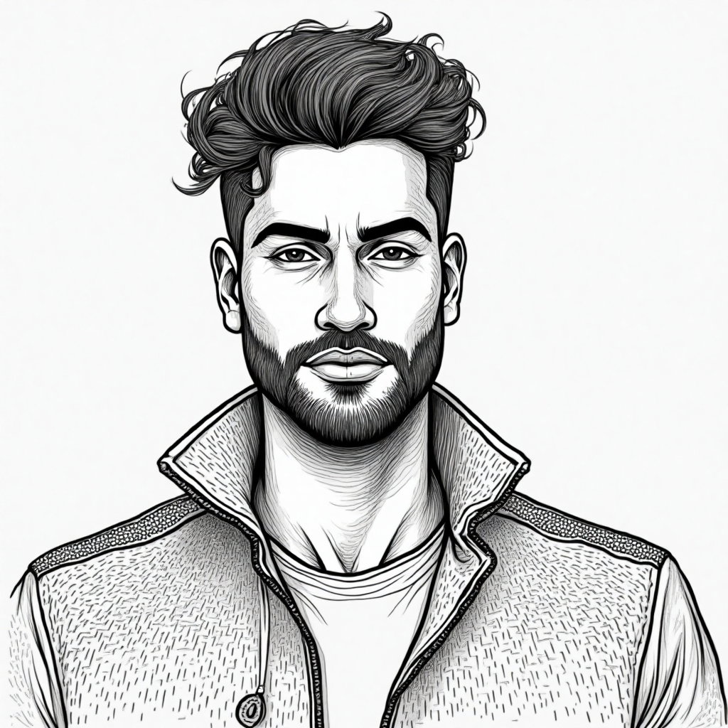 AI-generated photo: Line art illustration. Design an avatar using intricate linework with pronounced texture and grain d...