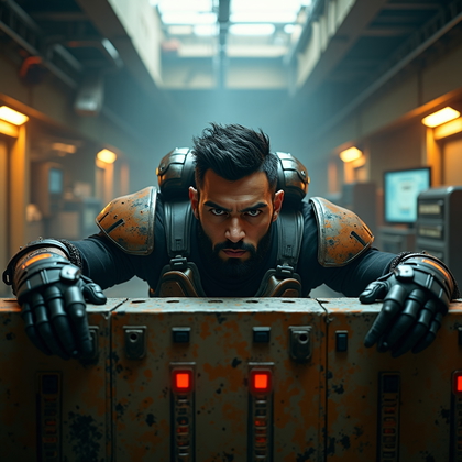 AI-generated photo: Photorealistic gaming character portrait photography. The avatar is posed in a fortified command bun...