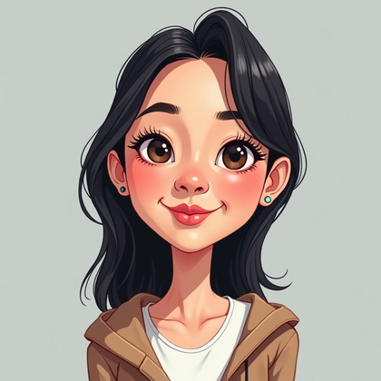 AI-generated photo: Digital caricature illustration of a top-down studio composition where the subject stands directly b...