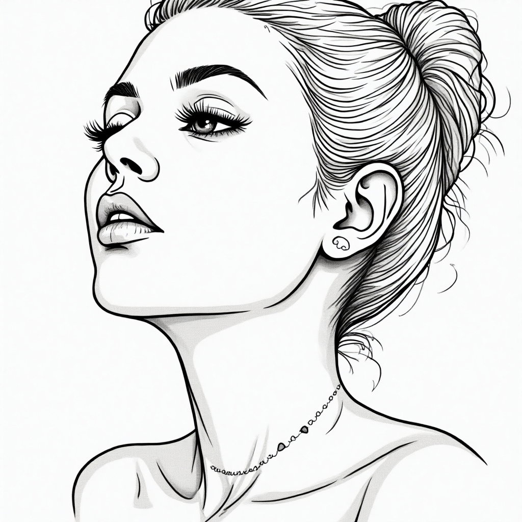 AI-generated photo: **Minimalist line art illustration** featuring a woman with a delicate minimalist line tattoo design...