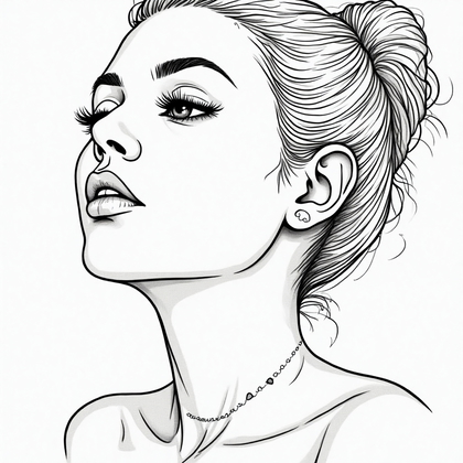 AI-generated photo: **Minimalist line art illustration** featuring a woman with a delicate minimalist line tattoo design...