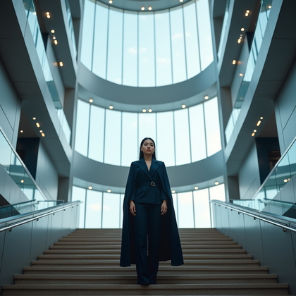 AI-generated photo: Professional editorial portrait photography, an iconic moon base founder hero shot staged in the cen...