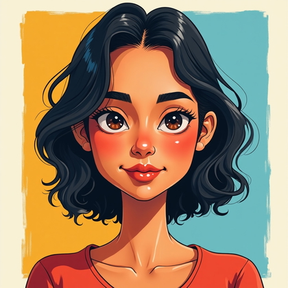 AI-generated photo: Gouache poster painting. A centered, front-facing head-and-shoulders caricature on smooth Bristol us...