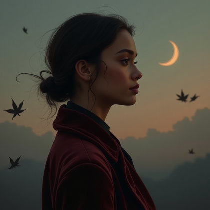 Velvet Coat Byronic Poet Portrait at Dusk example: Romantic-era oil painting. Profile-avatar style crop with the subject shown from the shoulders up in a velvet coat, turn