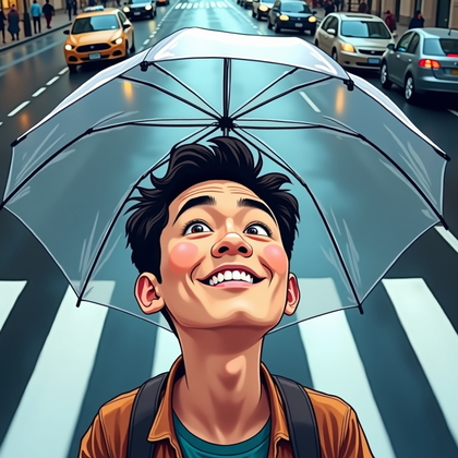 AI-generated photo: Vector caricature poster art of a rain-slick city crosswalk shot from high above, with crisp graphic...