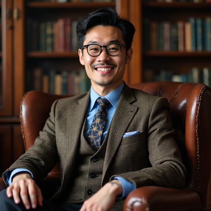 AI generated photo: Professional headshot of a man in a dark brown, tw...