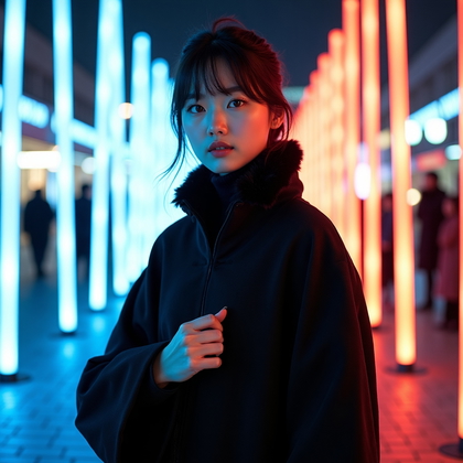 AI-generated photo: Fashion editorial photography, a winter illumination festival concept featuring a luxurious modern k...