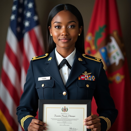 AI-generated photo: Photorealistic studio portrait photography. The subject stands in three-quarter pose, body turned sl...