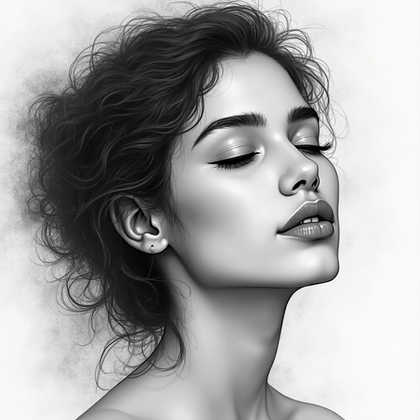 AI-generated photo: Line Art Drawing. Construct a dreamy soft focus portrait using fluid and organic lines to capture th...
