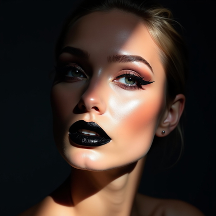 AI-generated photo: Photorealistic beauty portrait photography, ultra-close crop focused on the face with bold, graphic ...